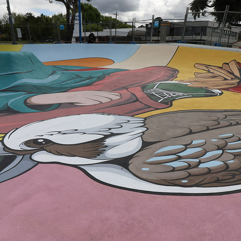 Title Queanbeyan Artwork Detail Community workshop mural by Australian street artist Mike Shankster.