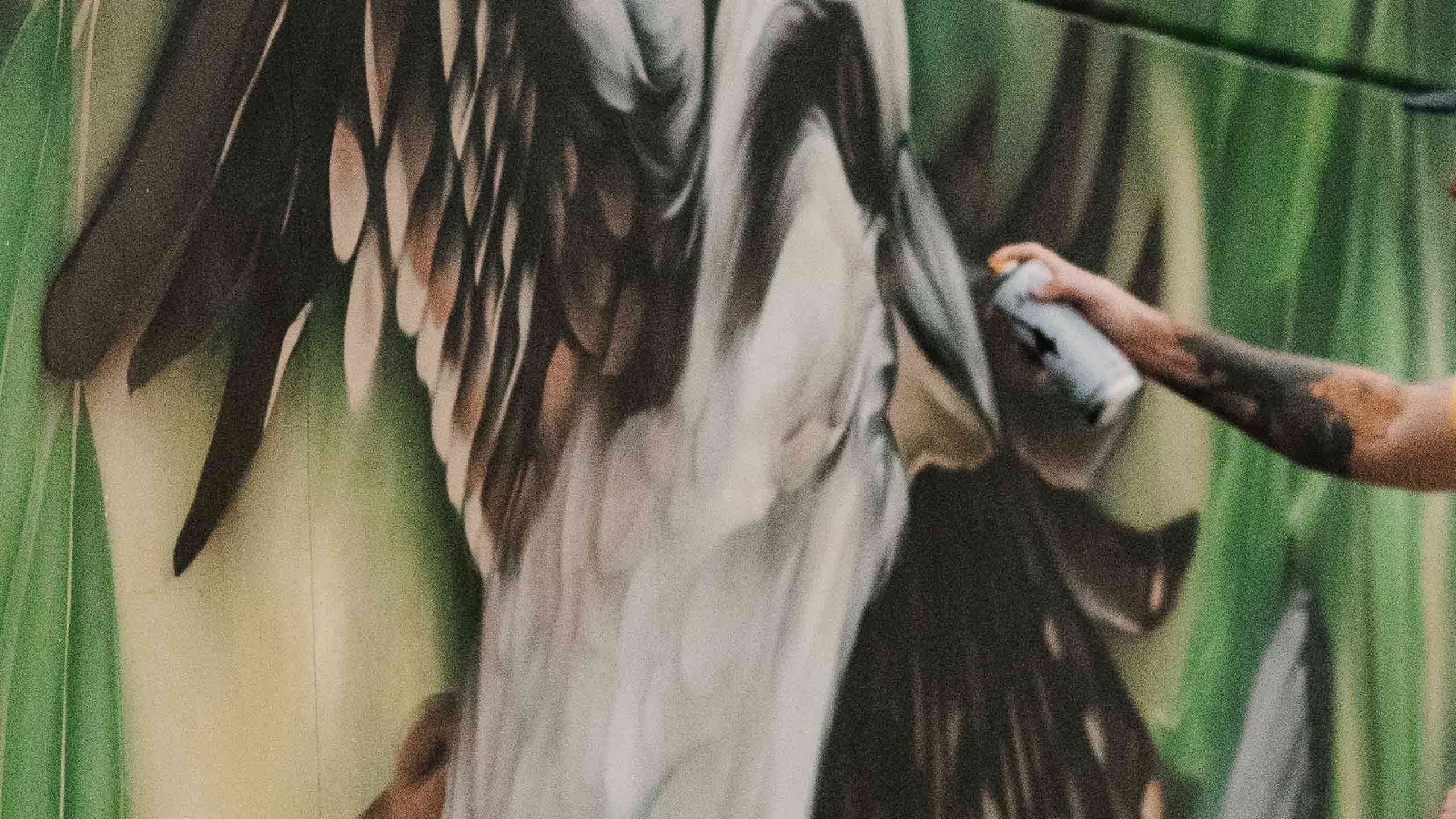 Mike Shankster painting a large-scale mural with spray paint